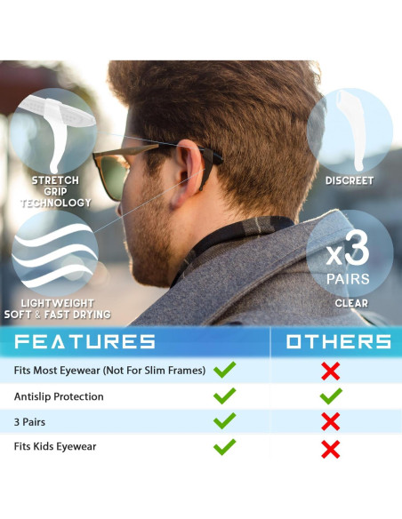 Agarraderas de Gafas Anchor - Paquete de 3 - Silicona Antideslizante