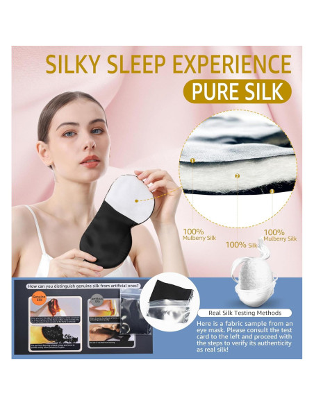 Máscara de Sueño de Seda HGBOO | 100% Seda Natural | Ajustable