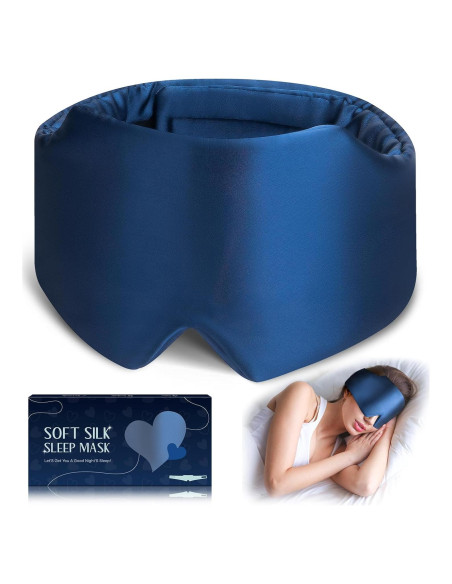 Máscara de Sueño de Seda Zinpaza Ajustable Azul Marino
