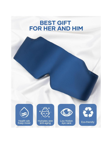 Máscara de Sueño de Seda Zinpaza Ajustable Azul Marino
