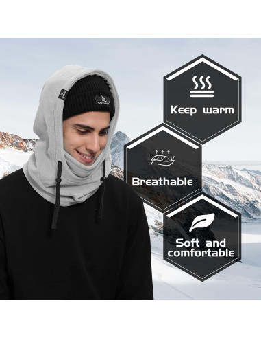 Balaclava de Esquí Polar Gris Unisex Resistente al Viento