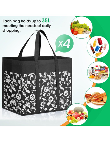 Bolsas de Compras Reutilizables WOWBOX 4 Piezas 35L Negro