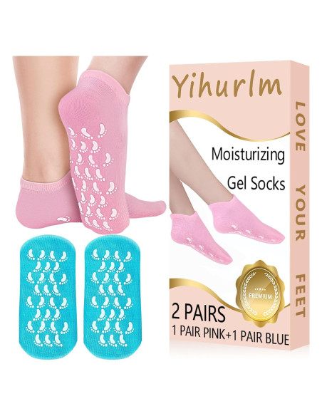 Calcetines Hidratantes Yihurlm 2 Pares Gel Antideslizantes Rosa Azul