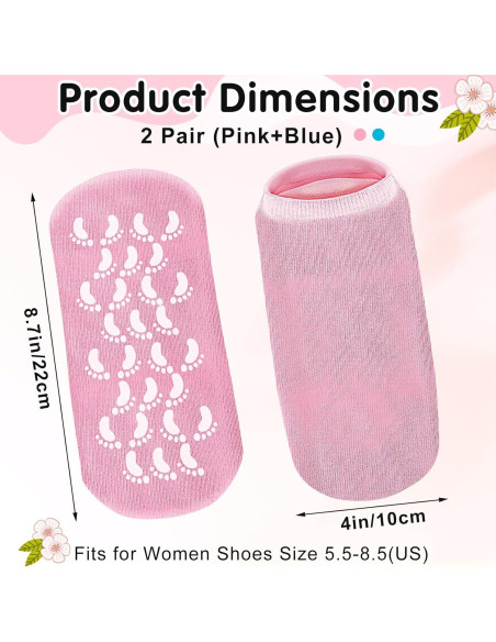 Calcetines Hidratantes Yihurlm 2 Pares Gel Antideslizantes Rosa Azul