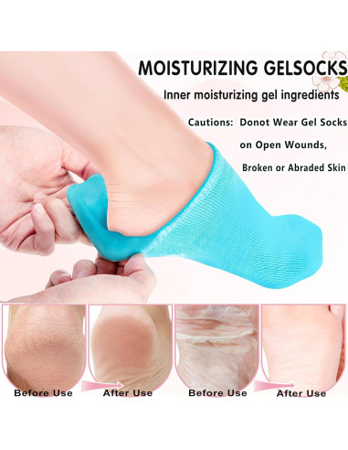 Calcetines Hidratantes Yihurlm 2 Pares Gel Antideslizantes Rosa Azul