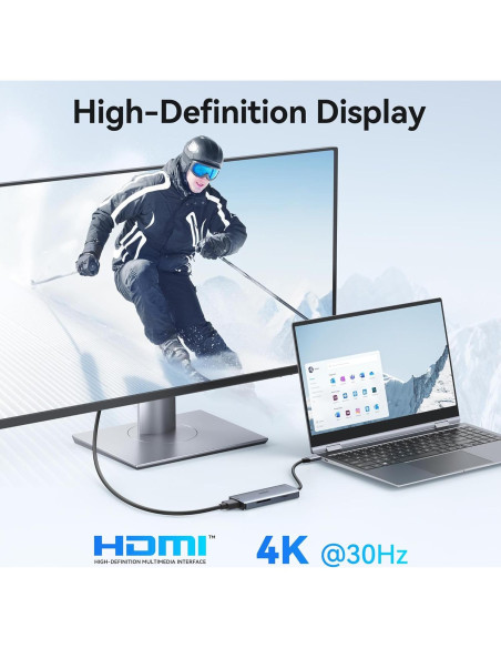 Adaptador Hub USB C HODO 6 en 1 HDMI 4K y 3 USB 3.0