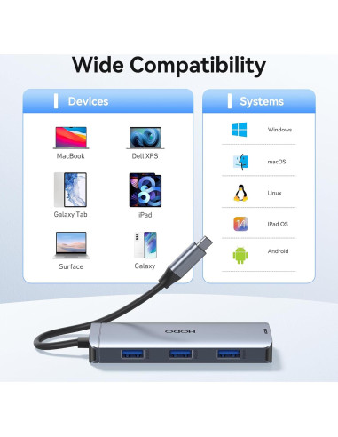 Adaptador Hub USB C HODO 6 en 1 HDMI 4K y 3 USB 3.0