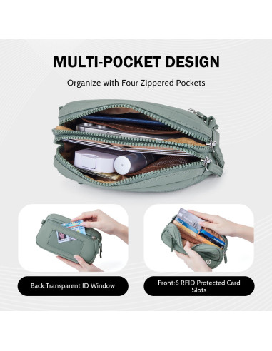 Bolso Cruzado Pequeño POIUGOYA de Nylon Verde con Monedero RFID