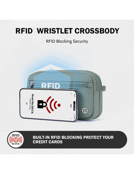 Bolso Cruzado Pequeño POIUGOYA de Nylon Verde con Monedero RFID