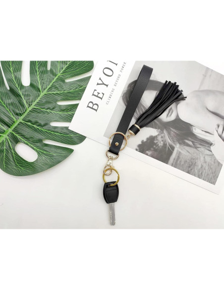 Correa de Muñeca de Cuero PAMIR TONG Negra con Borla