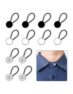 12 Extensores de Cuello Premium para Camisas - Negro, Blanco, Plata