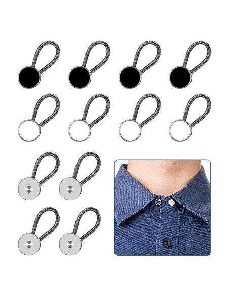 12 Extensores de Cuello Premium para Camisas - Negro, Blanco, Plata