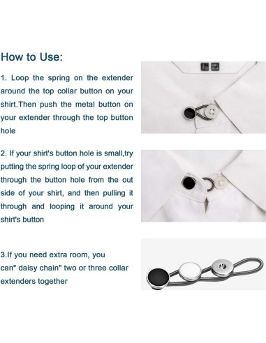 12 Extensores de Cuello Premium para Camisas - Negro, Blanco, Plata