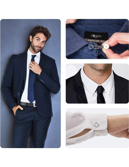 12 Extensores de Cuello Premium para Camisas - Negro, Blanco, Plata