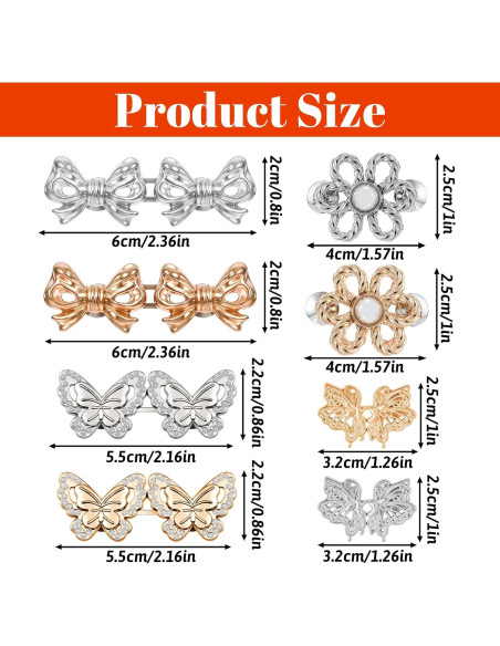 8 Clips Ajustadores de Cintura LIQWEI en Oro y Plata