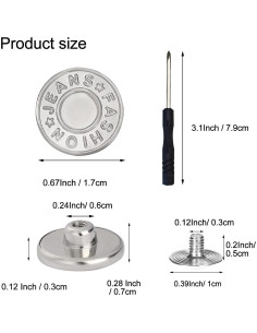 Botones para Jeans YouOKLight 17mm Plateados - 12 Piezas 2