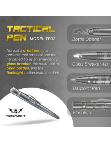 Bolígrafo Táctico TF TAKEFLIGHT con Linterna y Rompevidrios