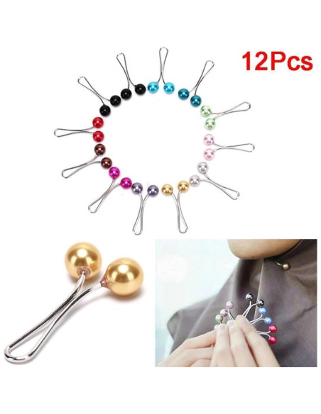 12 Pinzas de Perlas Multicolor para Bufanda Galepromot