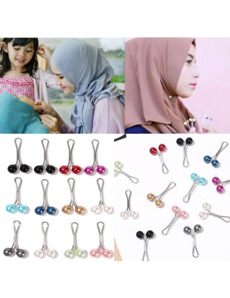 12 Pinzas de Perlas Multicolor para Bufanda Galepromot