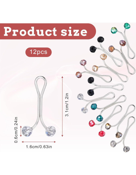 12 Alfileres de Hijab Larrel con Perlas Multicolor 1.6x3.1cm