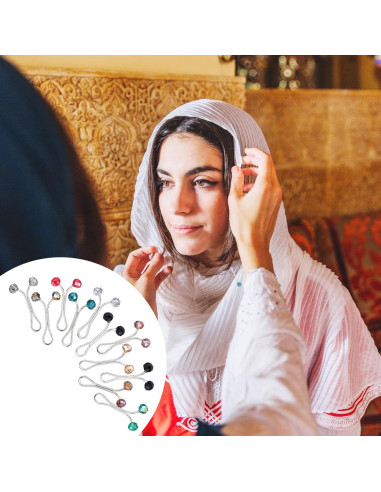 12 Alfileres de Hijab Larrel con Perlas Multicolor 1.6x3.1cm