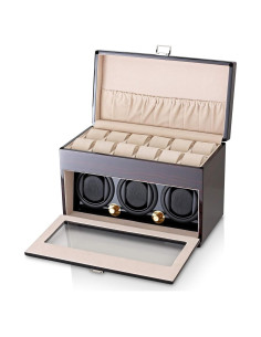 Cofre de Almacenamiento y Cargador de Relojes Líder Ébano 3 Rotores