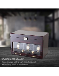 Cofre de Almacenamiento y Cargador de Relojes Líder Ébano 3 Rotores 2