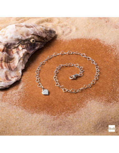 Tobillera de Plata Esterlina 925 Amberta Corazones 25 cm