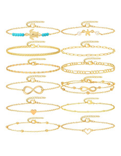 Conjunto de 12 Tobilleras de Oro Starain para Mujeres