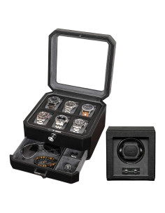 Caja de Reloj de Cuero ROTHWELL 6 Ranuras con Cajón y Cerradura