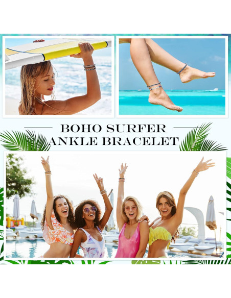 Yinkin Pulseras de Tobillo Bohemias Ajustables 18 Pcs Hechas a Mano