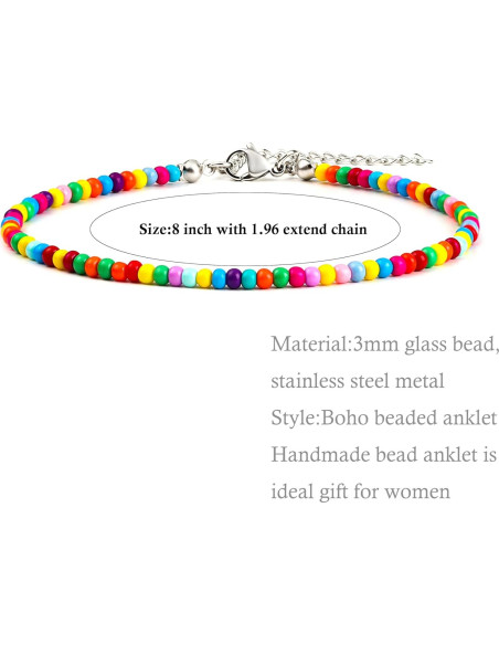 8 Pulseras de Tobillo de Cuentas Hechas a Mano para Mujeres