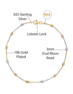 Cadena de Tobillo Savlano de Plata Esterlina 925 y Oro 18K 2
