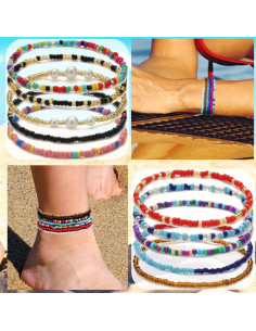 Pulseras de Tobillo Beaded Coloridas Hechas a Mano Taouzi 24 Pzas 2