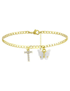 Pulsera de Tobillo Inicial de Mariposa Viromy Baño de Oro 14K
