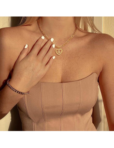 Collar y Pulsera de Tobillo Inicial de Oro YANODA 14K 2