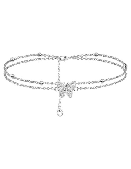 Pulsera de Tobillo Ajustable Plata 14K Mariposa Tengyue Pulsera de Tobillo Ajustable Plata 14K Mariposa Tengyue