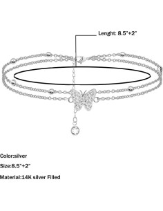 Pulsera de Tobillo Ajustable Plata 14K Mariposa Tengyue 2