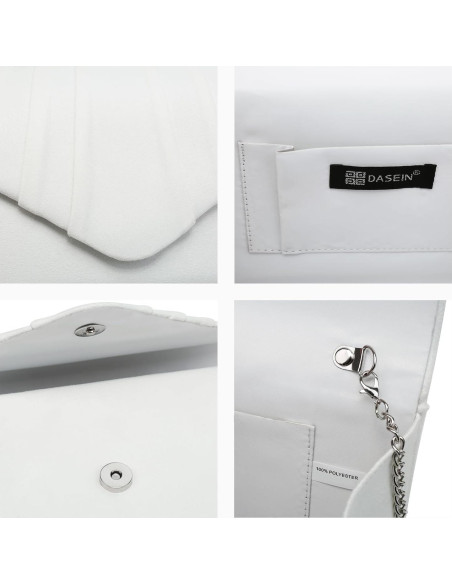 Bolso de Noche Dasein Clutch Plisado Blanco 22x13.5cm