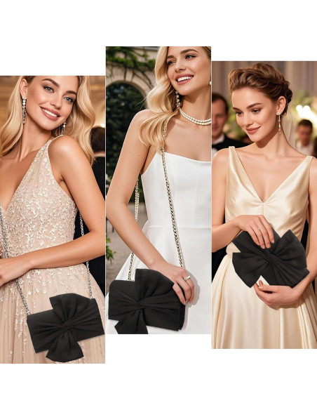 Bolso de Mano YYW con Lazo de Satén para Mujeres - Negro Bolso de Mano YYW con Lazo de Satén para Mujeres - Negro