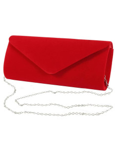Bolso Clutch de Terciopelo YIXUND Rojo para Mujeres 23.37x9.91cm