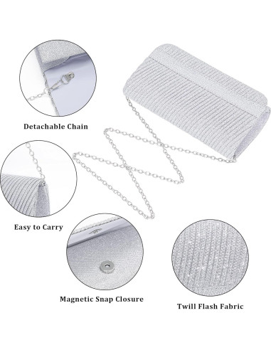 Bolso de Noche Larcenciel Plata para Mujer 20x10x6 cm