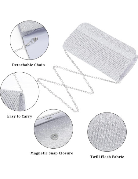 Bolso de Noche Larcenciel Plata para Mujer 20x10x6 cm