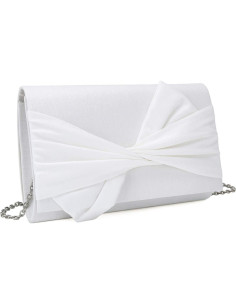 Bolso de Noche Satén iXebella Blanco con Lazo Elegante 2