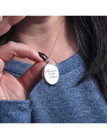 Collar Locket Ovalado Plata Esterlina 1.59x1.90cm Personalizado Collar Locket Ovalado Plata Esterlina 1.59x1.90cm Personalizado