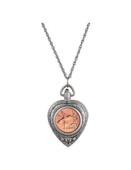 Collar de medallón corazón con moneda colibrí 76.2 cm