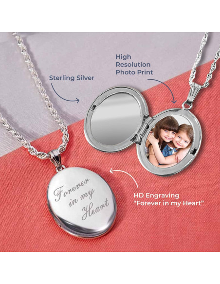 Collar Locket Ovalado Plata Esterlina 1.59x1.90cm Personalizado Collar Locket Ovalado Plata Esterlina 1.59x1.90cm Personalizado