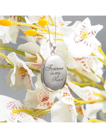 Collar Locket Ovalado Plata Esterlina 1.59x1.90cm Personalizado Collar Locket Ovalado Plata Esterlina 1.59x1.90cm Personalizado