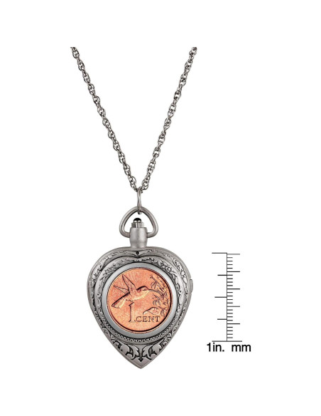 Collar de medallón corazón con moneda colibrí 76.2 cm