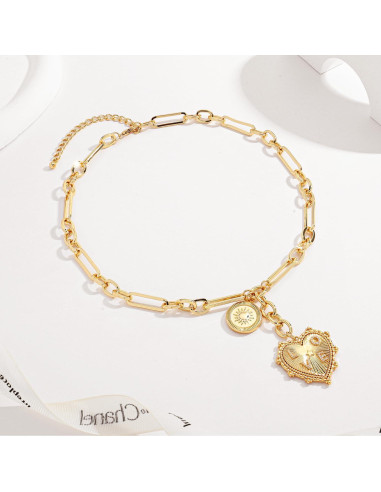 Collar Choker de Oro 18K con Colgante Corazón para Mujeres